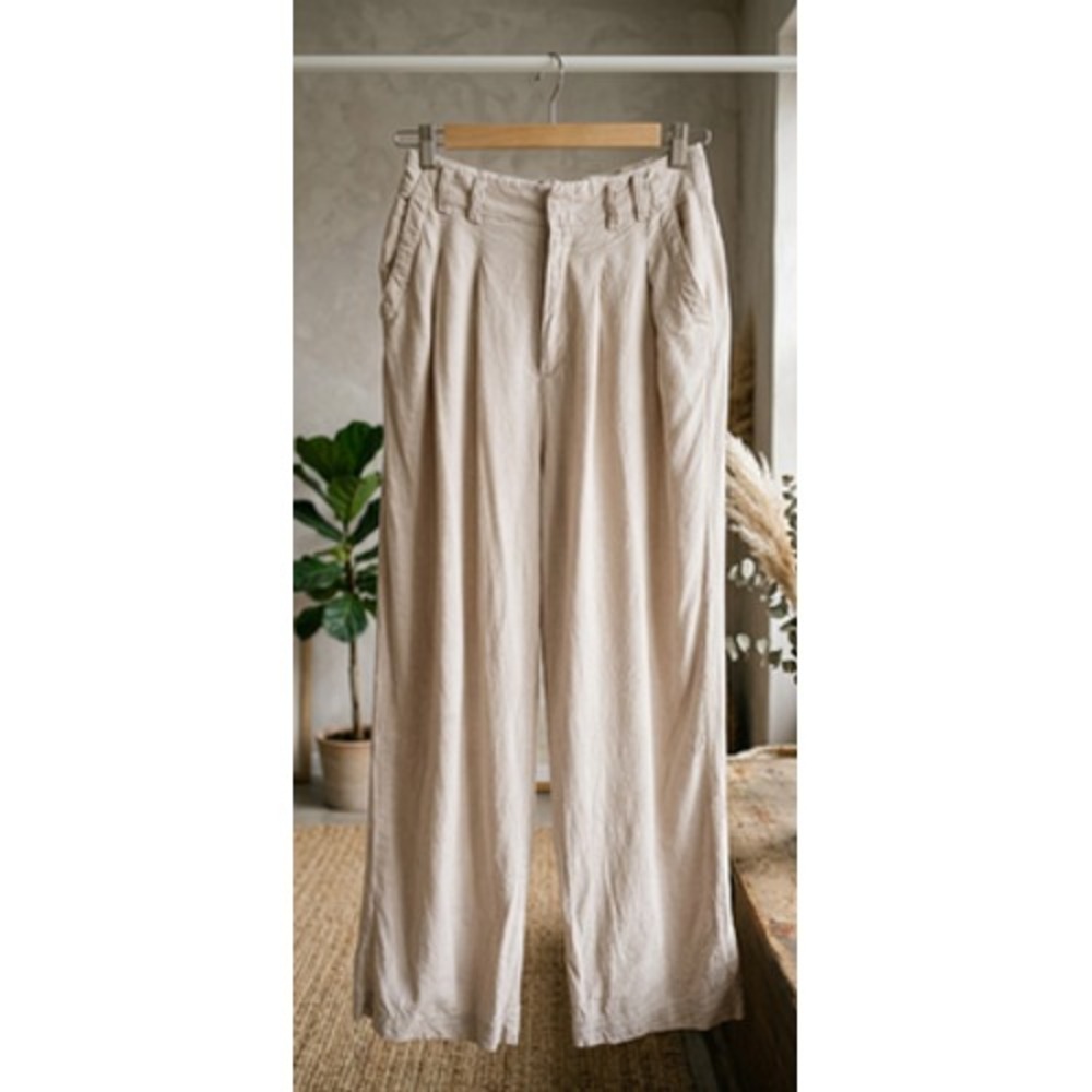Free People Pants Size 0 Beige Solid Casual Boho Linen Trousers Slacks